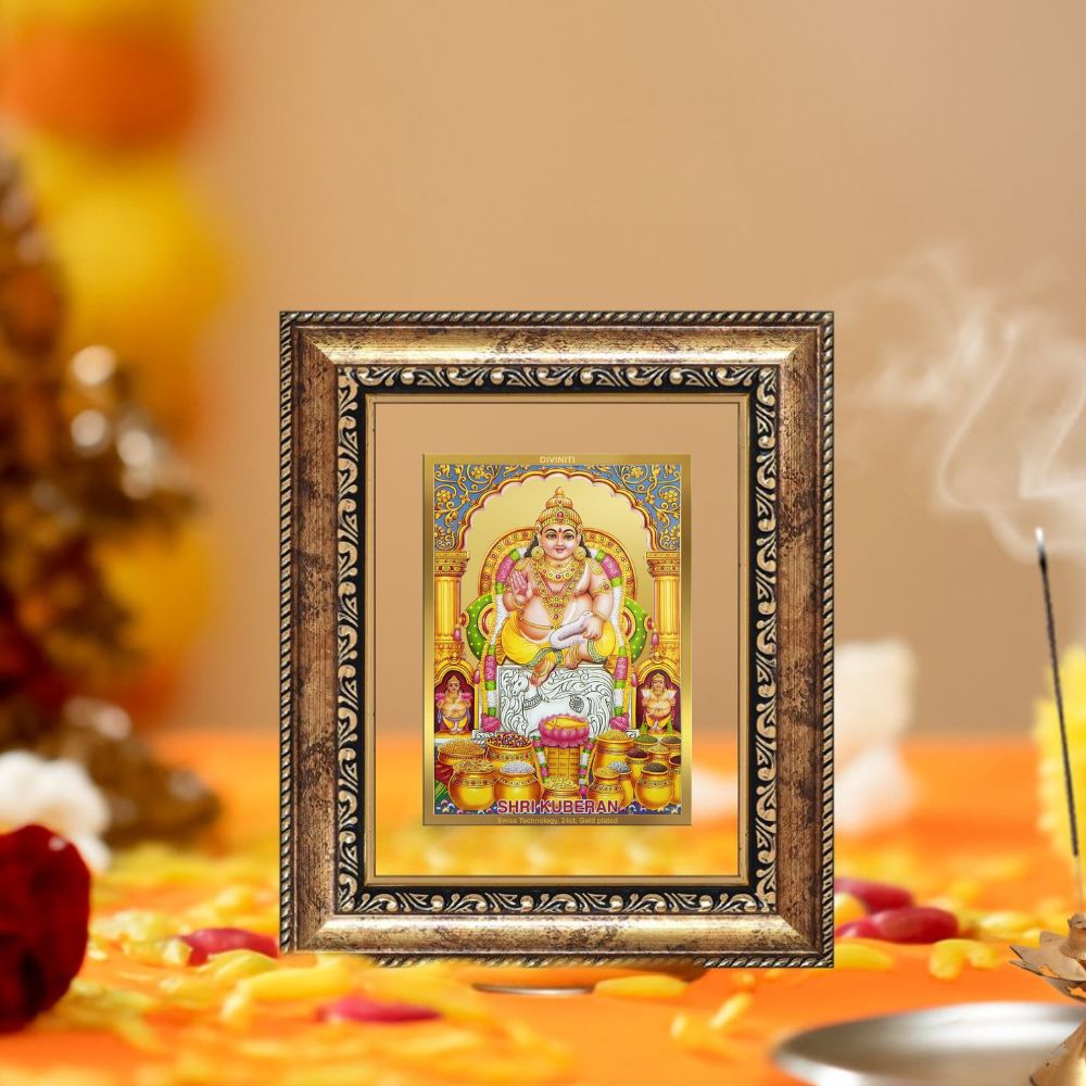 Diviniti 24K Gold Plated Kuber Divine Table Top Frame for Home Mandir & Office Decor | Luxury Spiritual Gift