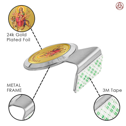 Durga Mata | Divine Goddess Durga Car Dashboard & Tabletop Photo Frame in 24K Gold Plated Foil
