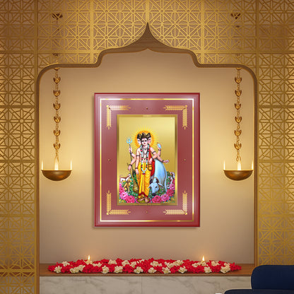 Dattatreya with Kamadhenu | Shri Dattatreya Wall Mount Photo Frame in 24K Gold Plated Foil