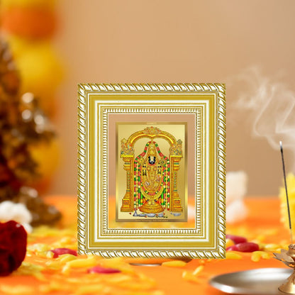 Diviniti 24K Gold Plated Tirupati Balaji Divine Table Top Frame for Home Mandir & Office Decor | Luxury Spiritual Gift