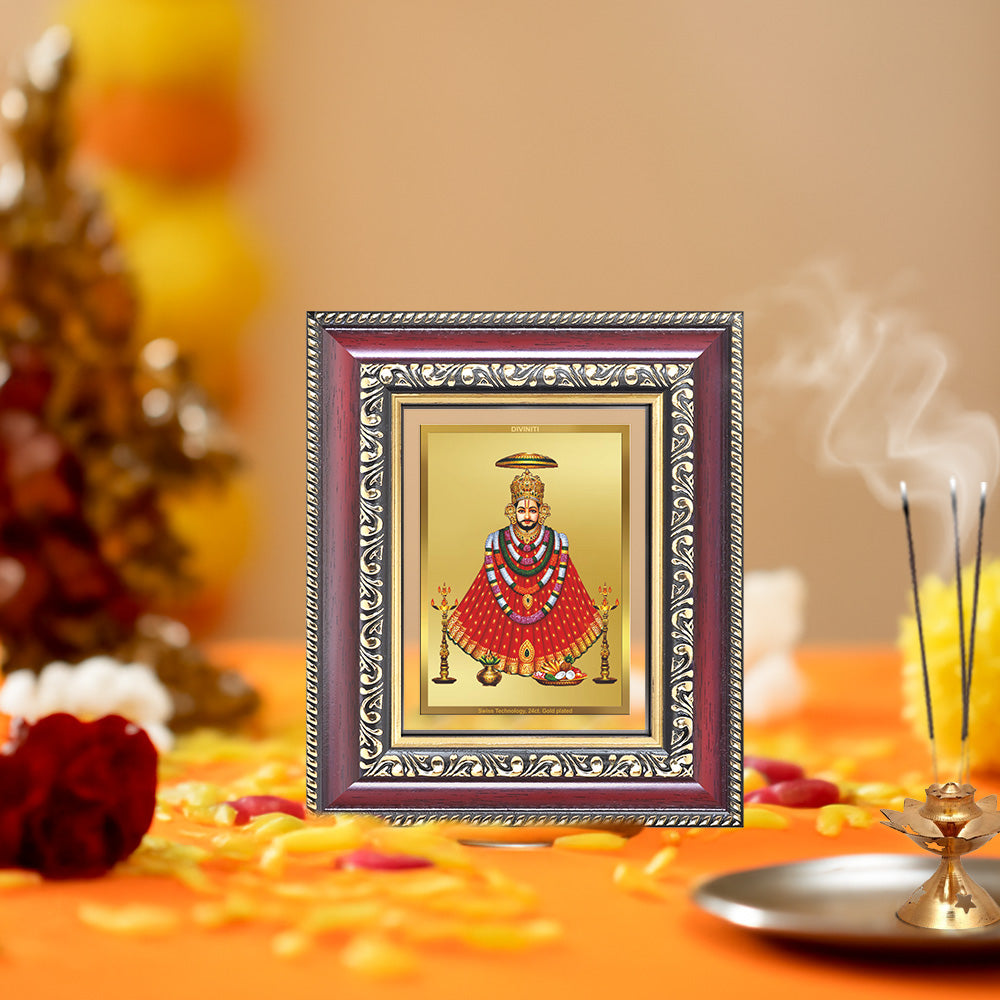 Diviniti 24K Gold Plated Khatu Shyam (Classic) Divine Table Top Frame for Home Mandir & Office Decor | Luxury Spiritual Gift