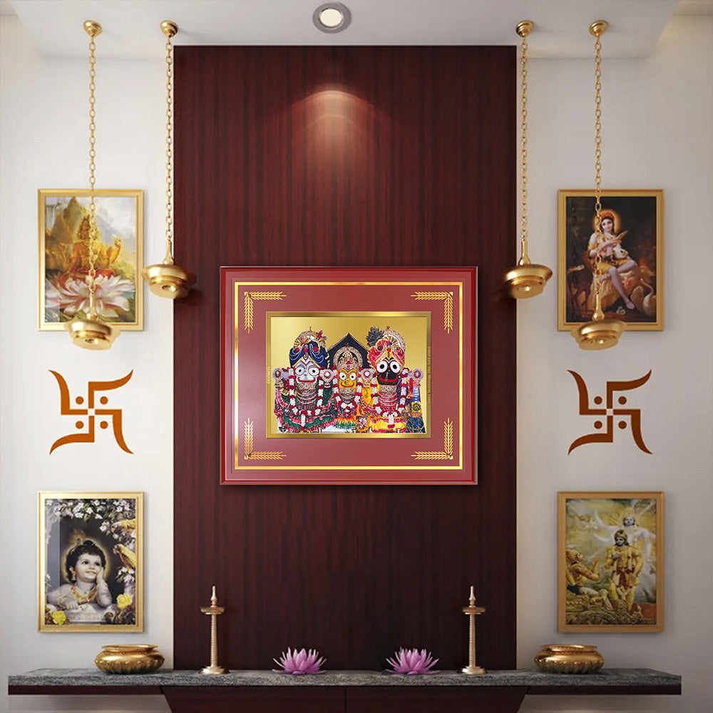 Diviniti Jagannath Subhadra Balabhadra Wall Photo Frame in 24K Gold Plated Foil – Divine Trinity, Protection & Spiritual Bliss