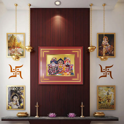 Diviniti Jagannath Subhadra Balabhadra Wall Photo Frame in 24K Gold Plated Foil – Divine Trinity, Protection & Spiritual Bliss