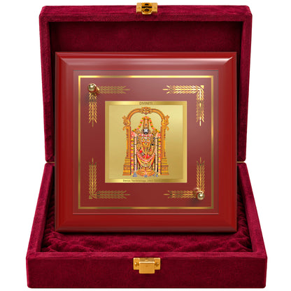 24K Gold-Plated Lord Tirupati Balaji MDF Frame | Premium Gift Box | 10x10 CM