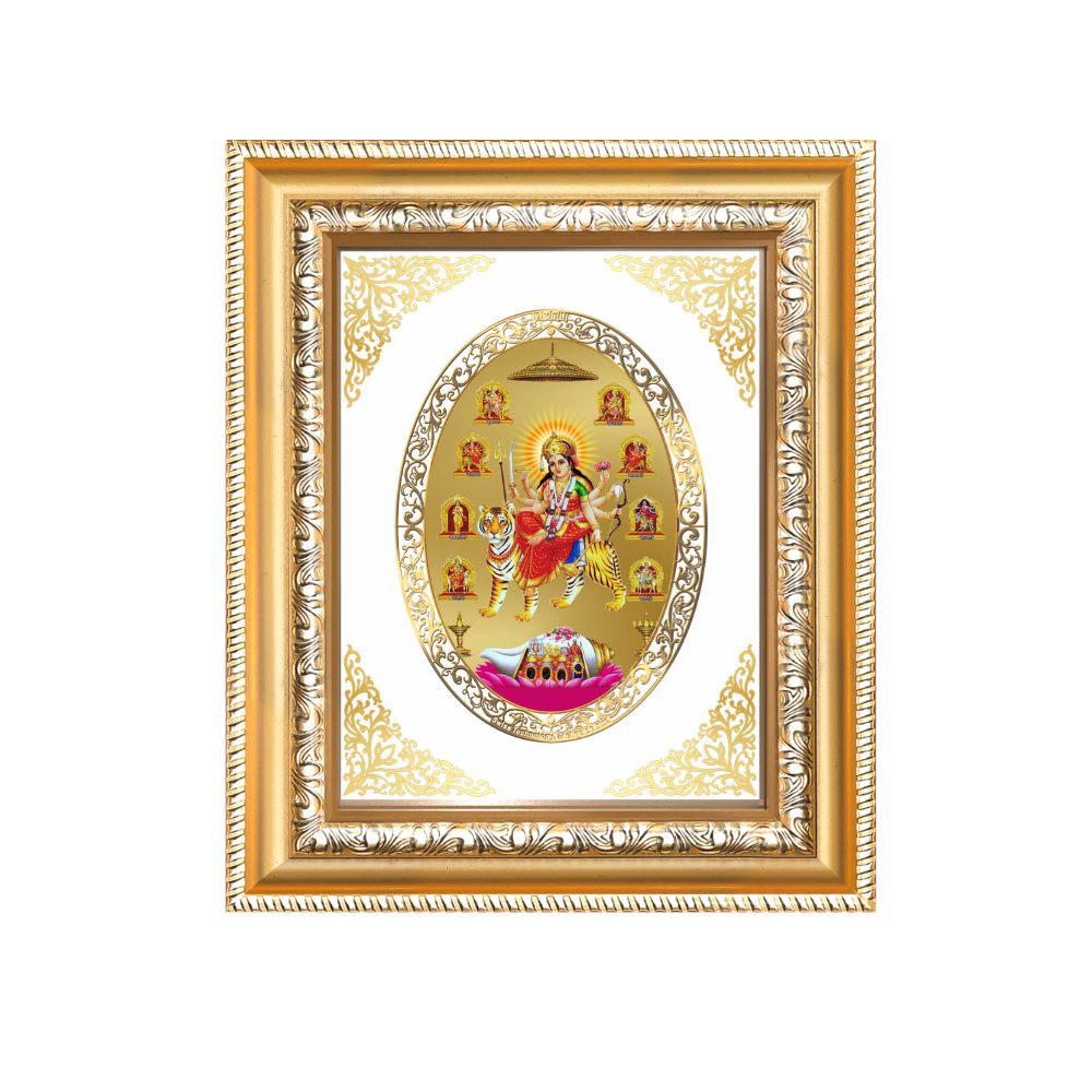 Nav Durga Divine Nine Forms of Goddess Sacred Shakti & Protection Royal Tabletop Frame in 24K Gold Plated Foil