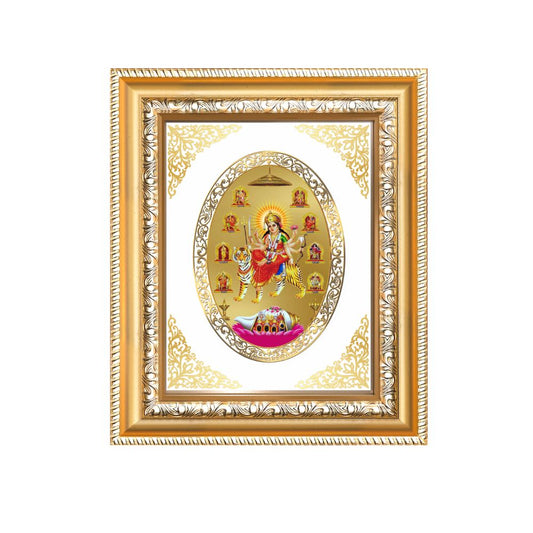 Nav Durga Divine Nine Forms of Goddess Sacred Shakti & Protection Royal Tabletop Frame in 24K Gold Plated Foil