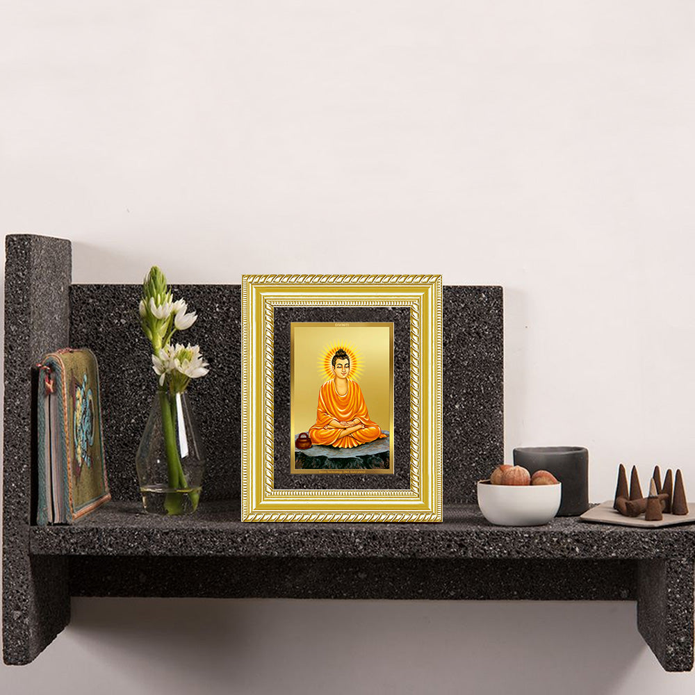 Diviniti 24K Gold Plated Buddha (Classic) Divine Wall and Table Top Frame for Home Mandir & Office Decor | Luxury Spiritual Gift
