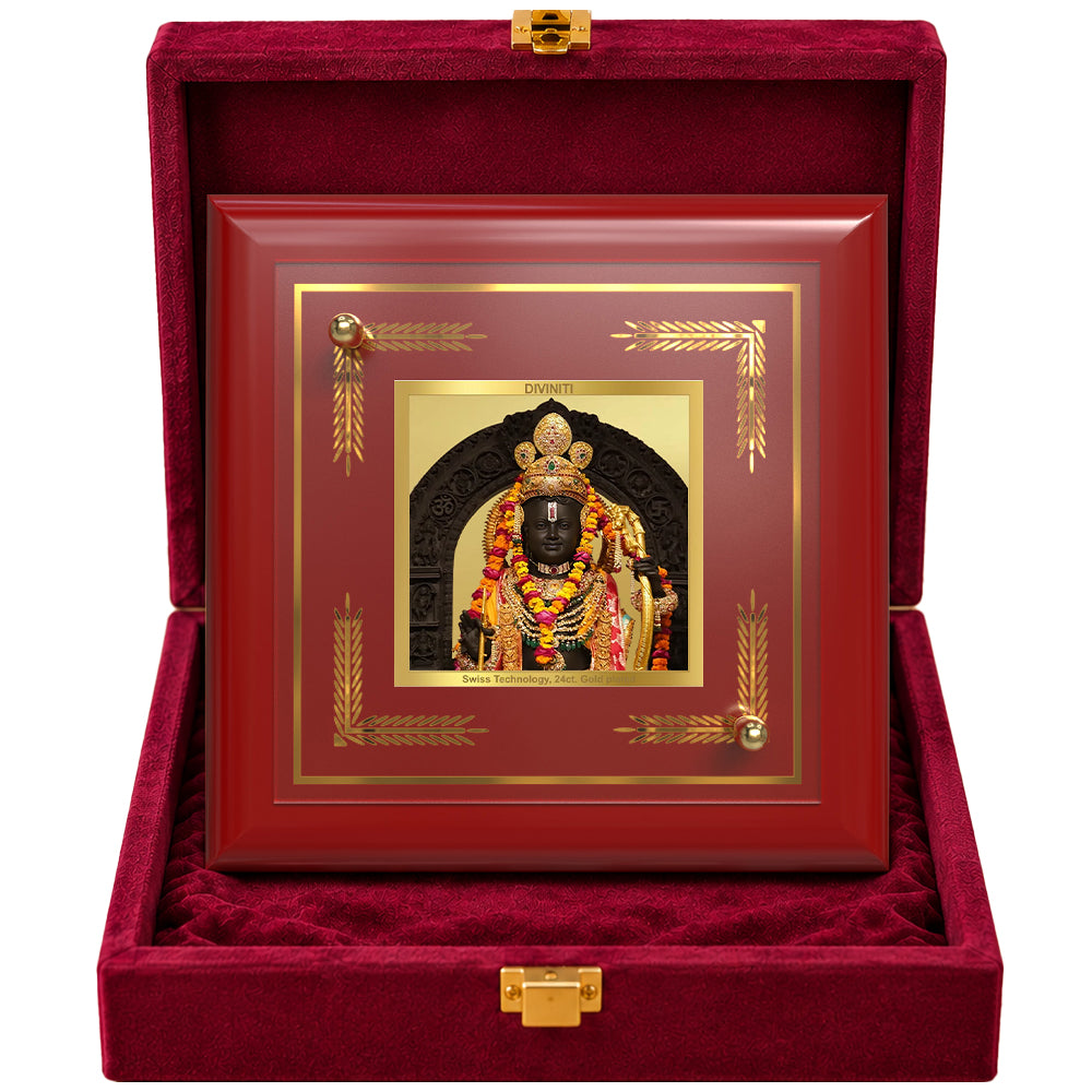 24K Gold-Plated Ram Lalla MDF Frame | Premium Gift Box | 10x10 CM