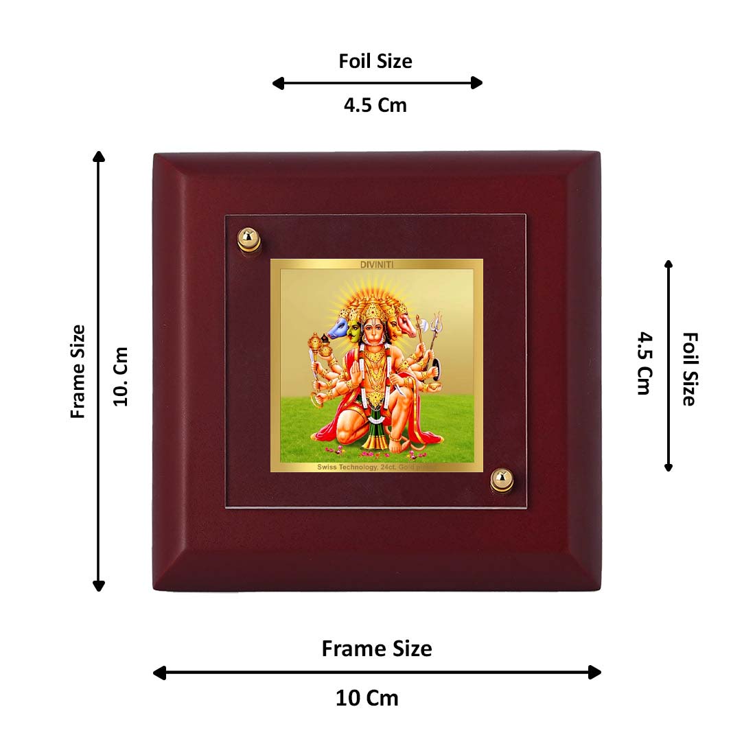 Diviniti 24K Gold Plated Lord Panchmukhi Hanuman Photo Frame for Home & Office Decor, Tabletop, Puja Room, Gift | MDF Size 1A (10x10 CM)