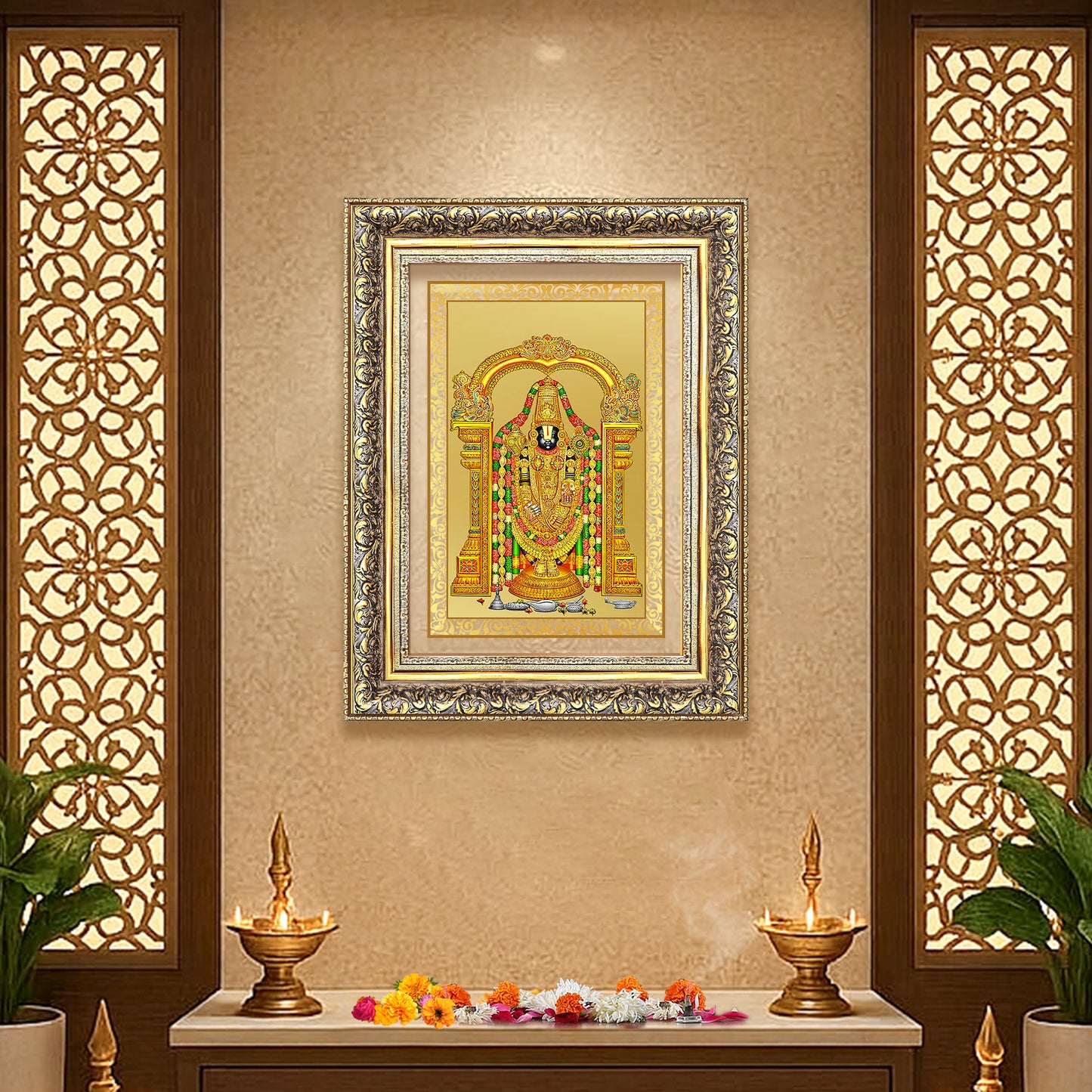 Diviniti 24K Gold Plated Tirupati Balaji Divine Wall Frame for Home Mandir & Office Decor | Luxury Spiritual Gift