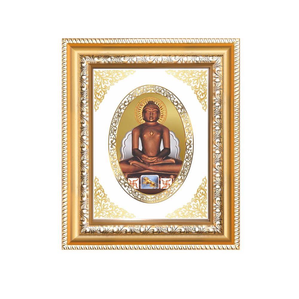 Lord Mahavira Divine Jain Tirthankara Sacred Ahimsa & Liberation Royal Tabletop Frame in 24K Gold Plated Foil