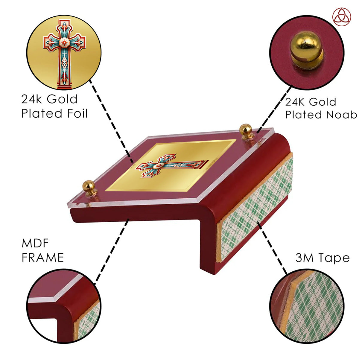 Holy Cross | Divine Christian Cross Car Dashboard & Tabletop Photo Frame in 24K Gold Plated Foil