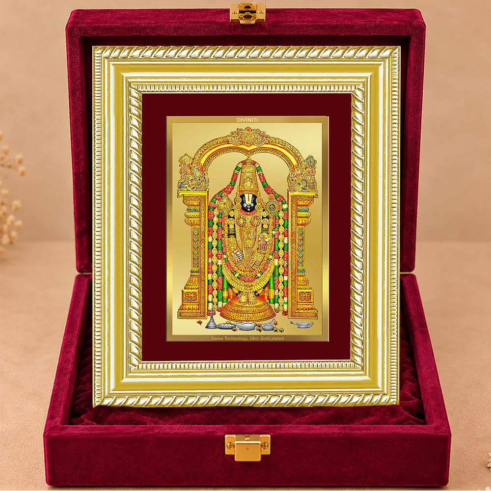 24K Gold-Plated Lord Tirupati Balaji Frame | Premium Gift Box | 21.5x17.5 CM