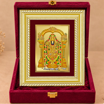 24K Gold-Plated Lord Tirupati Balaji Frame | Premium Gift Box | 21.5x17.5 CM