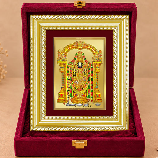 24K Gold-Plated Lord Tirupati Balaji Frame | Premium Gift Box | 21.5x17.5 CM