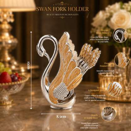 Diviniti Premium Silver-Plated Swan Cutlery Holder | Elegant Peach Spoon & Fork Stand for Table Décor