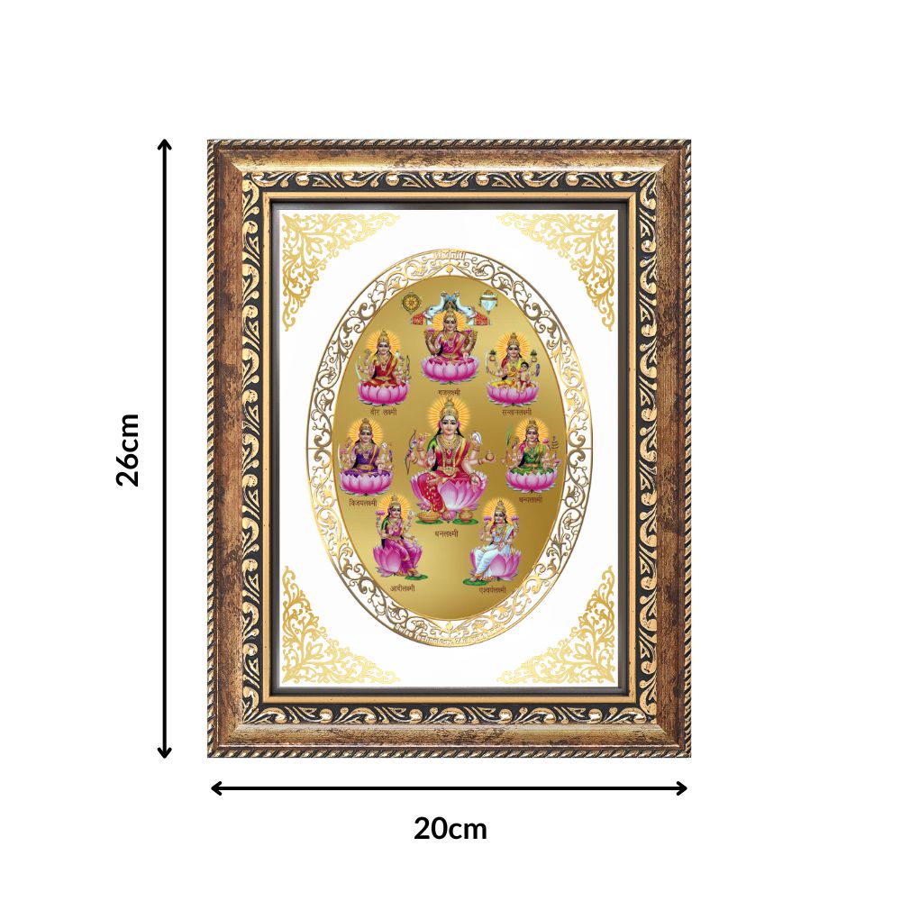 Ashta Lakshmi | Eight Forms of Goddess Lakshmi Wall & Tabletop Royal Photo Frame in 24K Gold Plated Foil