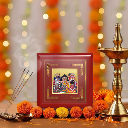 Jagannath | Lord Jagannath Balabhadra Subhadra 24K Gold Plated Divine Photo Frame for Home Décor, Tabletop & Office | Blessings of Devotion, Protection & Prosperity (MDF1A)