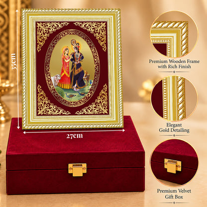 24K Gold-Plated Radha Krishna with Cow Frame | Premium Gift Box | 35x27 CM