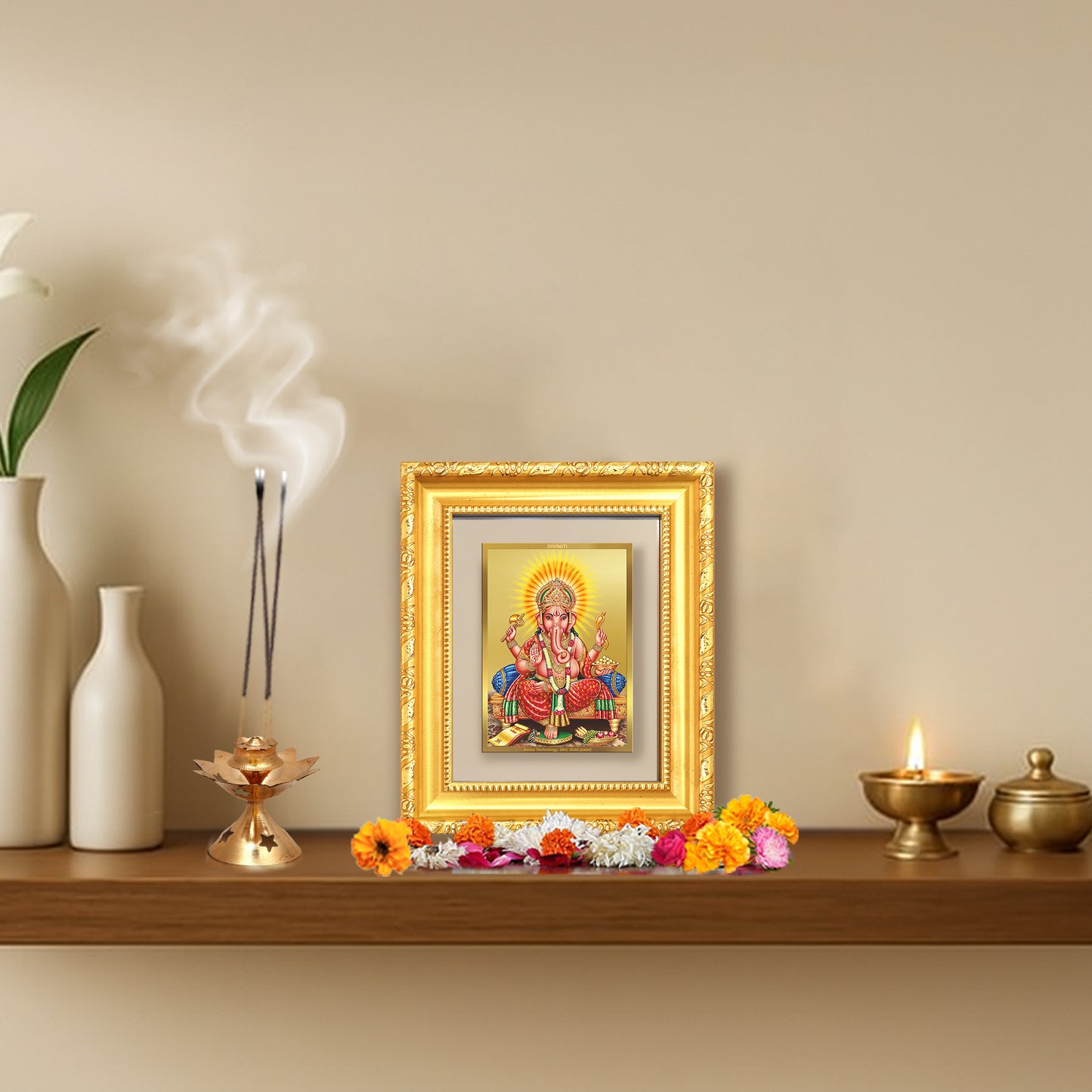 Diviniti 24K Gold Plated Ganesha |Divine Table Top Frame for Home Mandir & Office Decor | Luxury Spiritual Gift