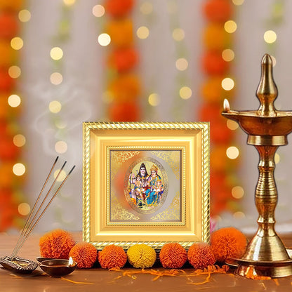 Shiv Parivar | Divine Shiva Family Royal Tabletop Photo Frame in 24K Gold Plated Foil