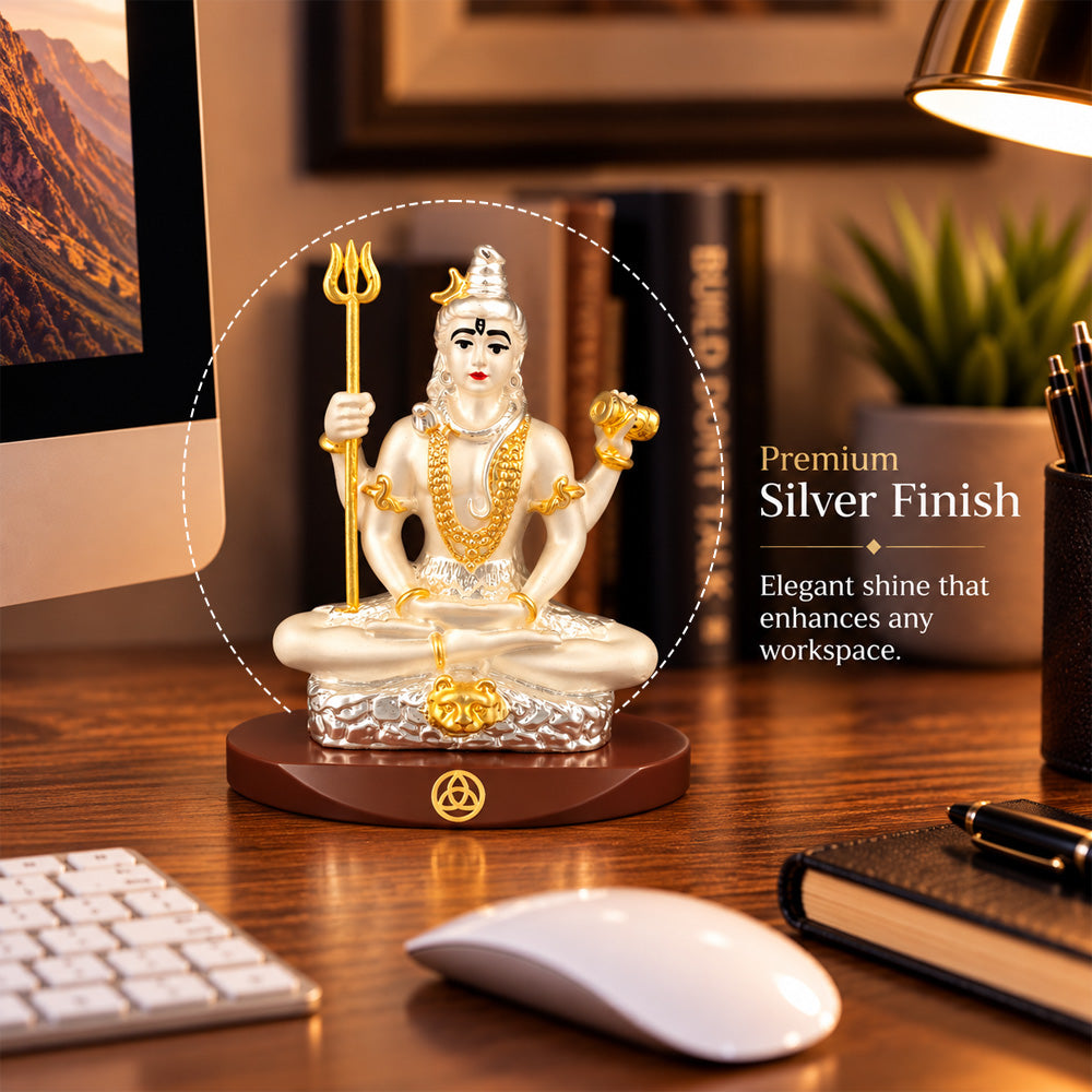 DIVINITI 999 Silver-Plated Lord Shiva Idol | Car & Home Décor | Gift Box | 8x7 CM