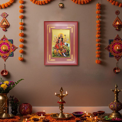Diviniti 24K Gold Plated Durga Mahishasura Mardini Blessing Tabletop Photo Frame | Strength, Victory & Divine Grace
