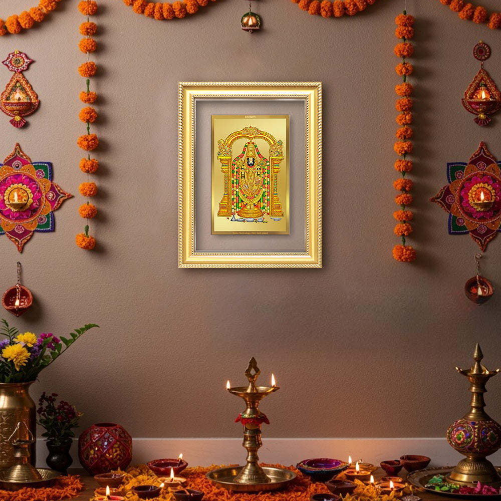 Diviniti 24K Gold Plated Tirupati Balaji Divine Wall Frame for Home Mandir & Office Decor | Luxury Spiritual Gift