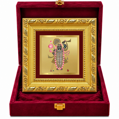 24K Gold-Plated Shrinath Ji Frame | Premium Gift Box | 10x10 CM