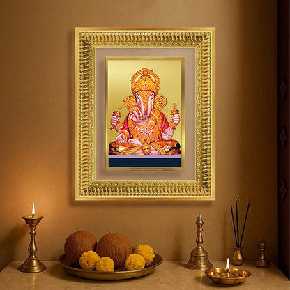 Diviniti 24K Gold Plated Dagadu Ganesha (Classic) Divine Wall Frame for Home Mandir & Office Decor | Luxury Spiritual Gift