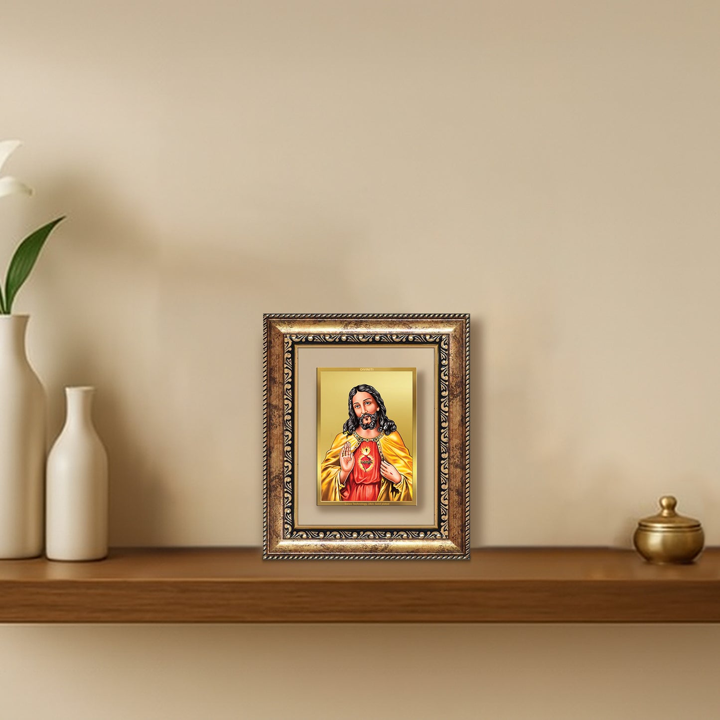 Diviniti 24K Gold Plated Jesus Christ Divine Table Top Frame for Home Mandir & Office Decor | Luxury Spiritual Gift