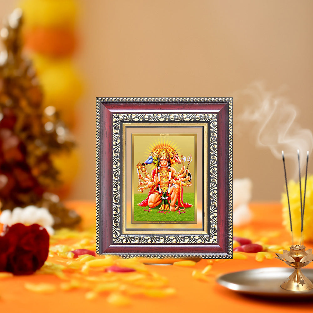 Diviniti 24K Gold Plated Panchmukhi Hanuman (Classic) Divine Table Top Frame for Home Mandir & Office Decor | Luxury Spiritual Gift