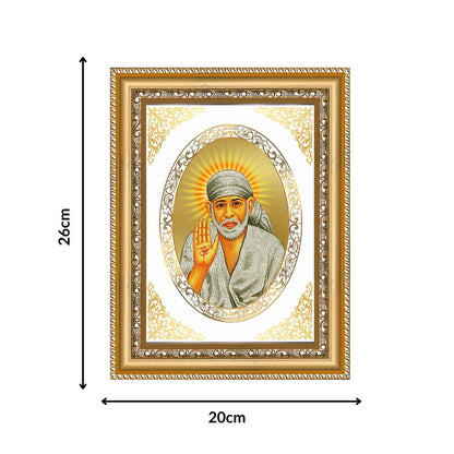 Sai Baba Blessing Form | Divine Shirdi Wall & Tabletop Royal Photo Frame in 24K Gold Plated Foil