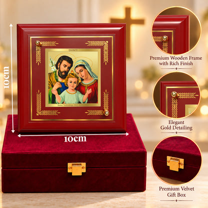 24K Gold-Plated Holy Family MDF Frame | Premium Gift Box | 10x10 CM