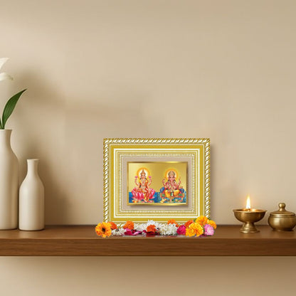 Diviniti 24K Gold Plated Lakshmi Ganesha Divine Table Top Frame for Home Mandir & Office Decor | Luxury Spiritual Gift