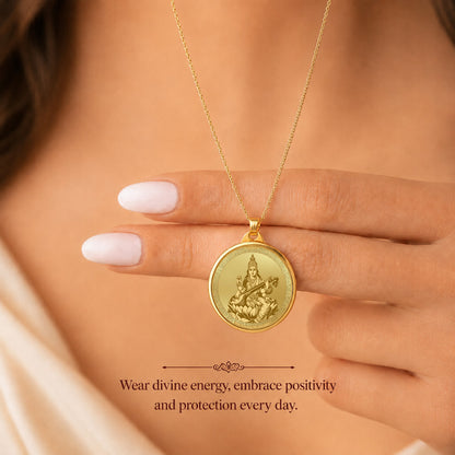 Diviniti 24K Double Sided Gold Plated Pendant Goddess Saraswati & Sacred Saraswati Yantra | 22 MM Flip Coin (1 PCS)