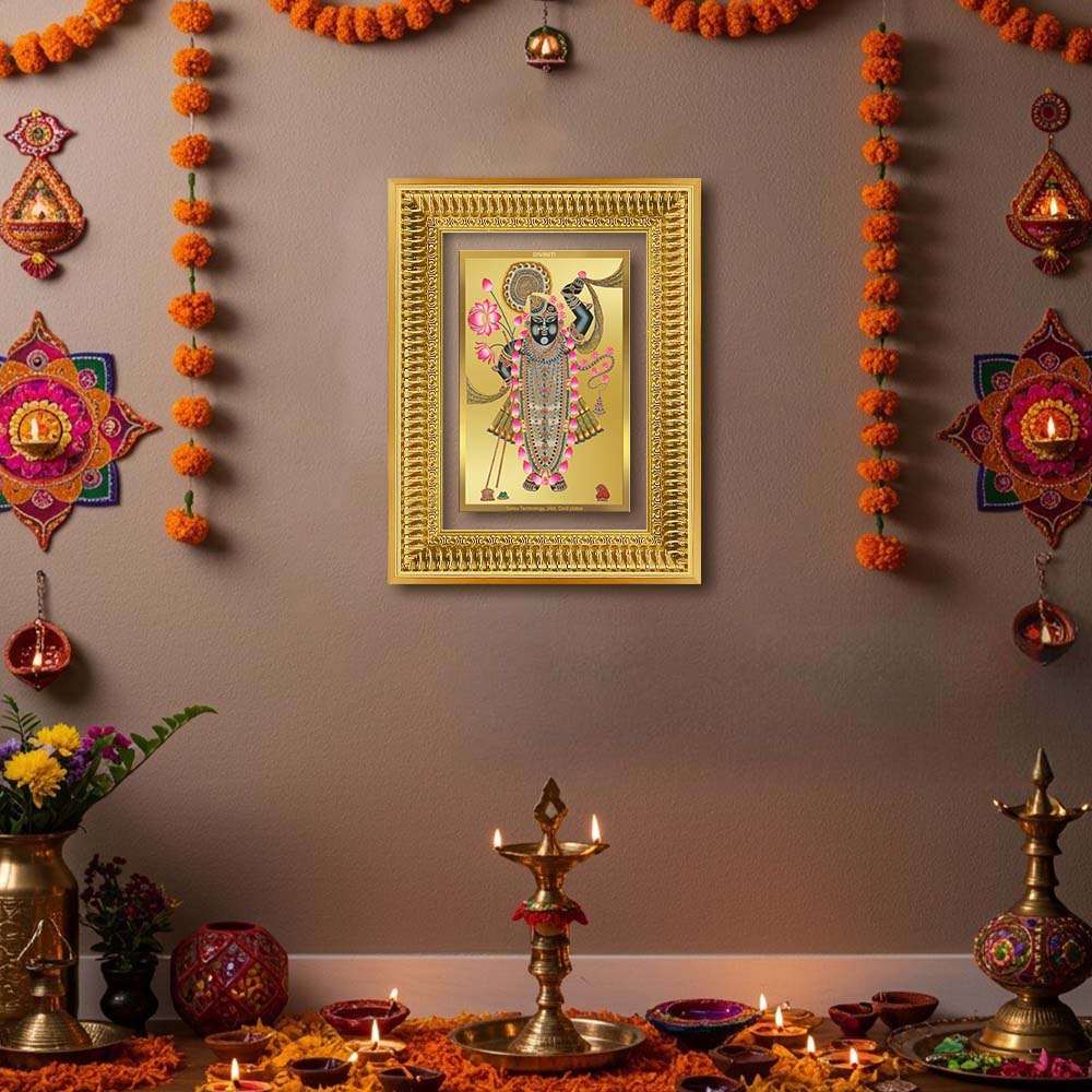 Diviniti 24K Gold Plated Shrinath Ji (Classic) Divine Wall Frame for Home Mandir & Office Decor | Luxury Spiritual Gift