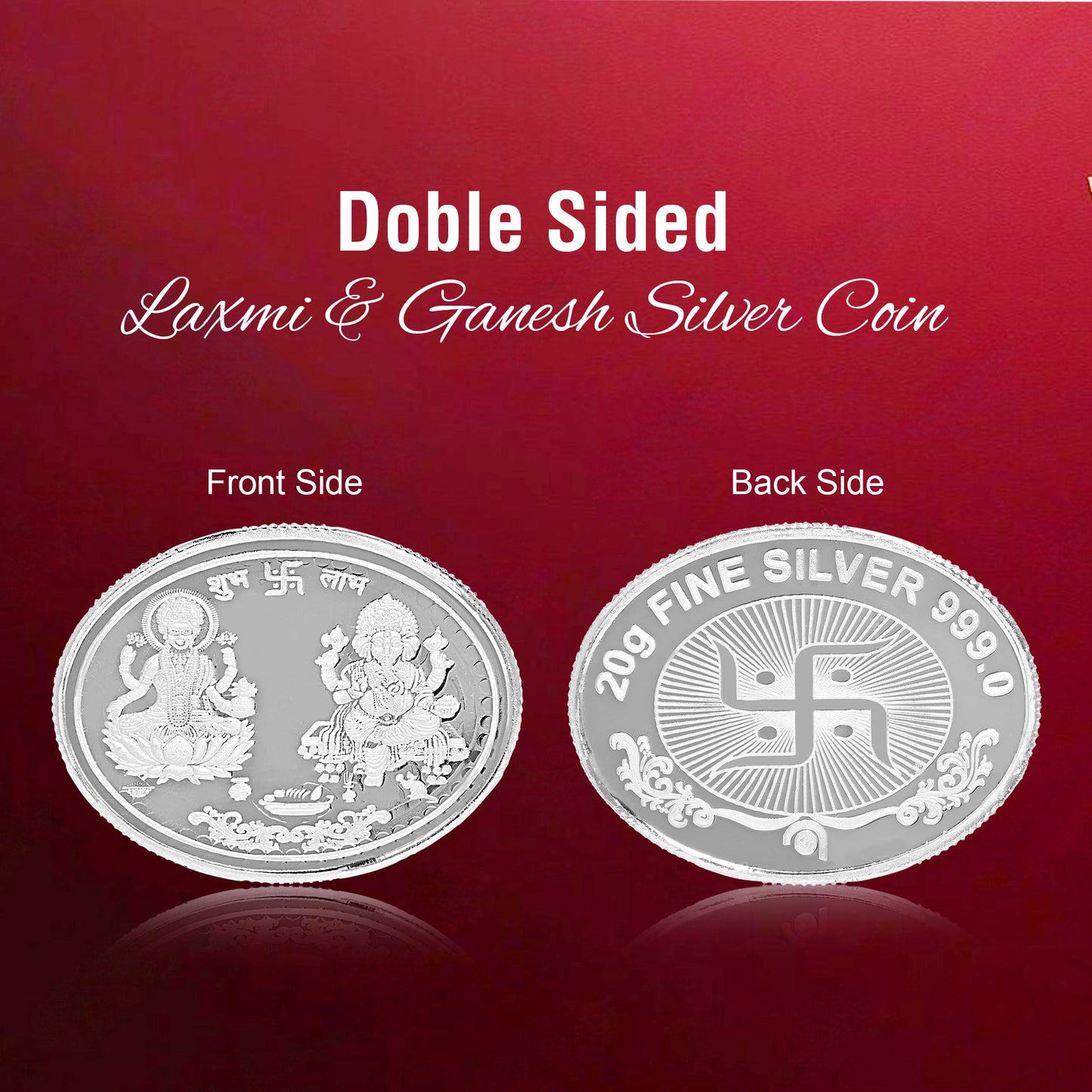 DIVINITI Pure Silver Coin Featuring Laxmi Ganesh & Om A Sacred Symbol of Prosperity and Spirituality for Home & Office Décor, Puja Room Diwali Gift (20g)