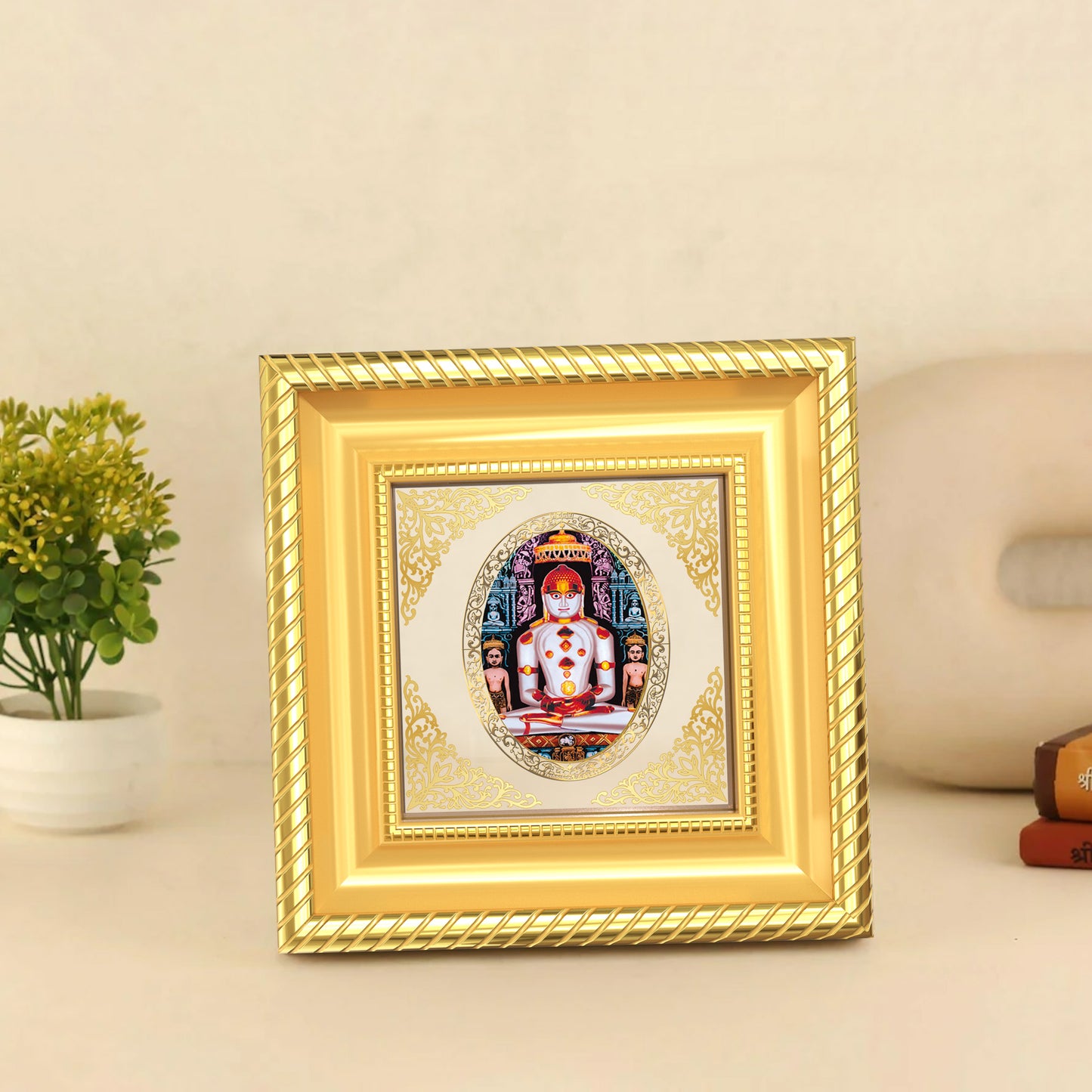 Adinath | Divine Jain Tirthankar Royal Tabletop Photo Frame in 24K Gold Plated Foil