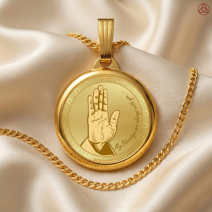 DIVINITI 24K Gold Plated Satya Sai Baba & Ashirwad Hand Pendant – 18mm Double-Sided Spiritual Pendant