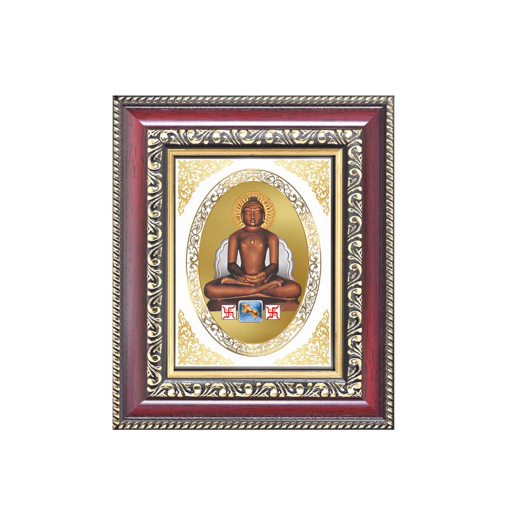 Lord Mahavir Jain Tirthankara Divine Ahimsa & Enlightenment Royal Tabletop Frame in 24K Gold Plated Foil