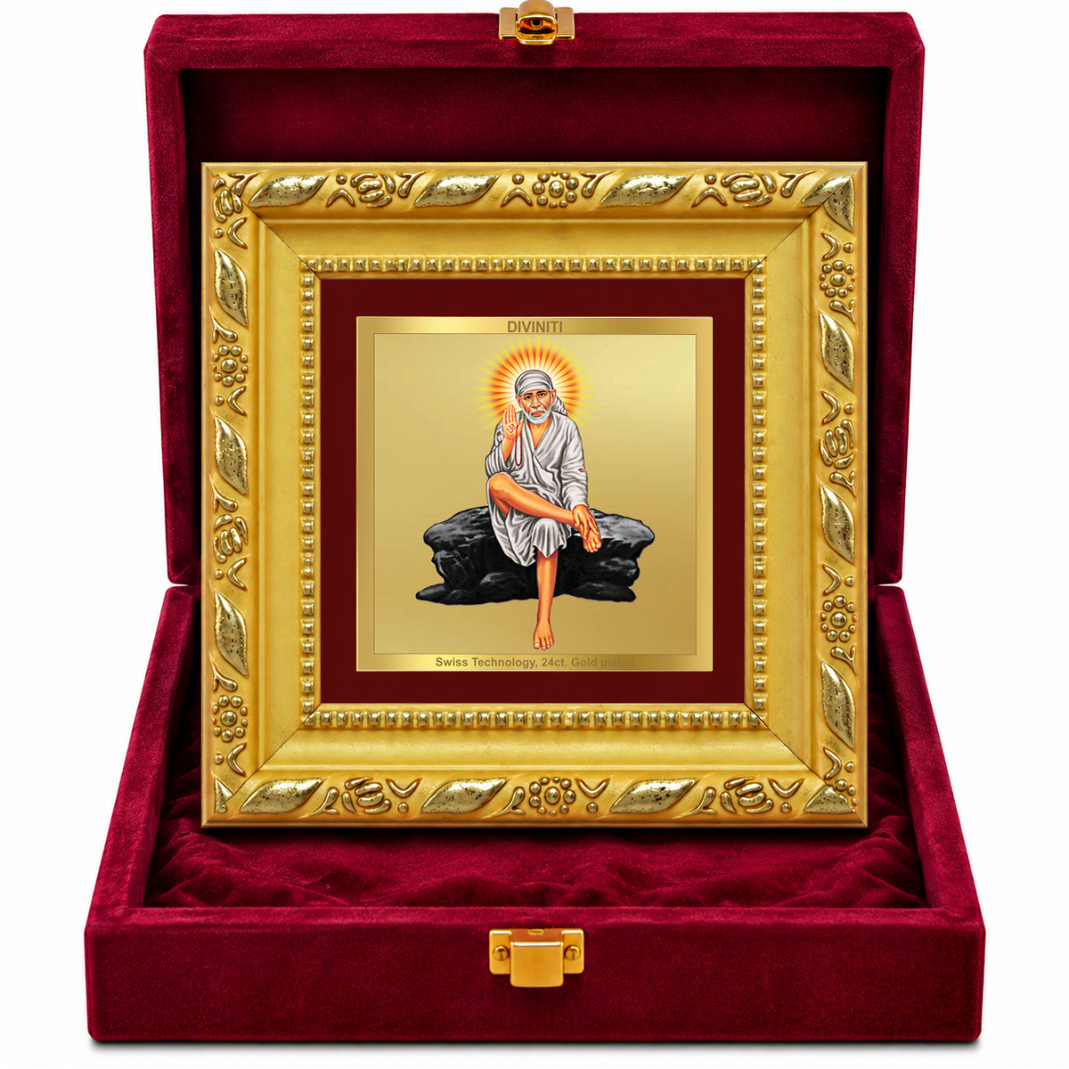 24K Gold-Plated Sai Baba Frame | Premium Gift Box | 10x10 CM