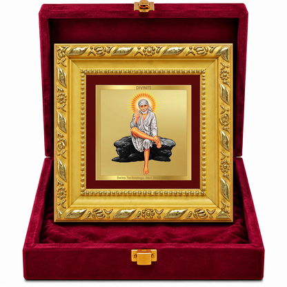 24K Gold-Plated Sai Baba Frame | Premium Gift Box | 10x10 CM
