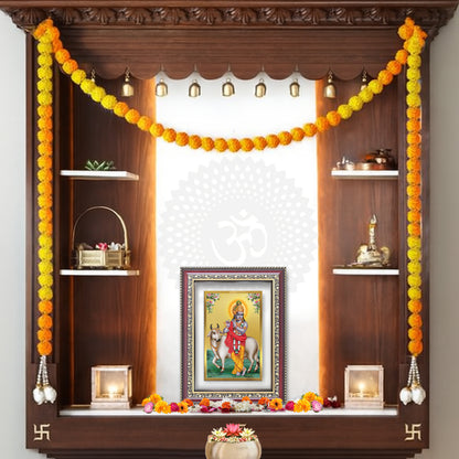Diviniti 24K Gold Plated Krishna With Surbhi Cow (Classic) Divine Wall Frame for Home Mandir & Office Decor | Luxury Spiritual Gift