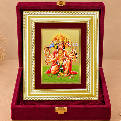 24K Gold-Plated Panchmukhi Hanuman Frame | Premium Gift Box | 21.5x17.5 CM