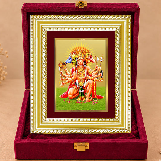 24K Gold-Plated Panchmukhi Hanuman Frame | Premium Gift Box | 21.5x17.5 CM