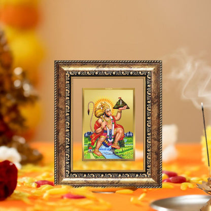 Diviniti 24K Gold Plated Hanuman With Mountain Divine Table Top Frame for Home Mandir & Office Decor | Luxury Spiritual Gift