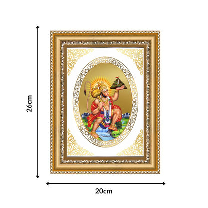 Hanuman with Sanjeevani Mountain | Divine Wall & Tabletop Royal Photo Frame in 24K Gold Plated Foil
