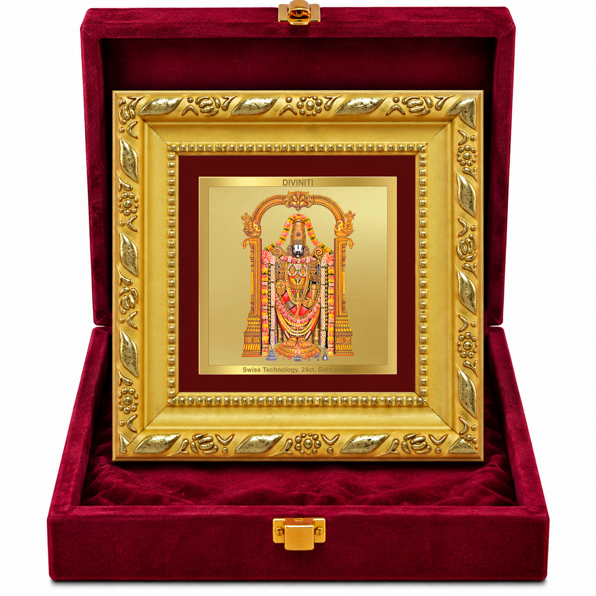 24K Gold-Plated Lord Tirupati Balaji Frame | Premium Gift Box | 10x10 CM