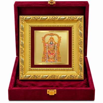 24K Gold-Plated Lord Tirupati Balaji Frame | Premium Gift Box | 10x10 CM